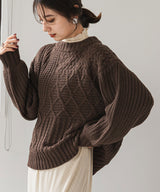 パッチワークケーブルニット