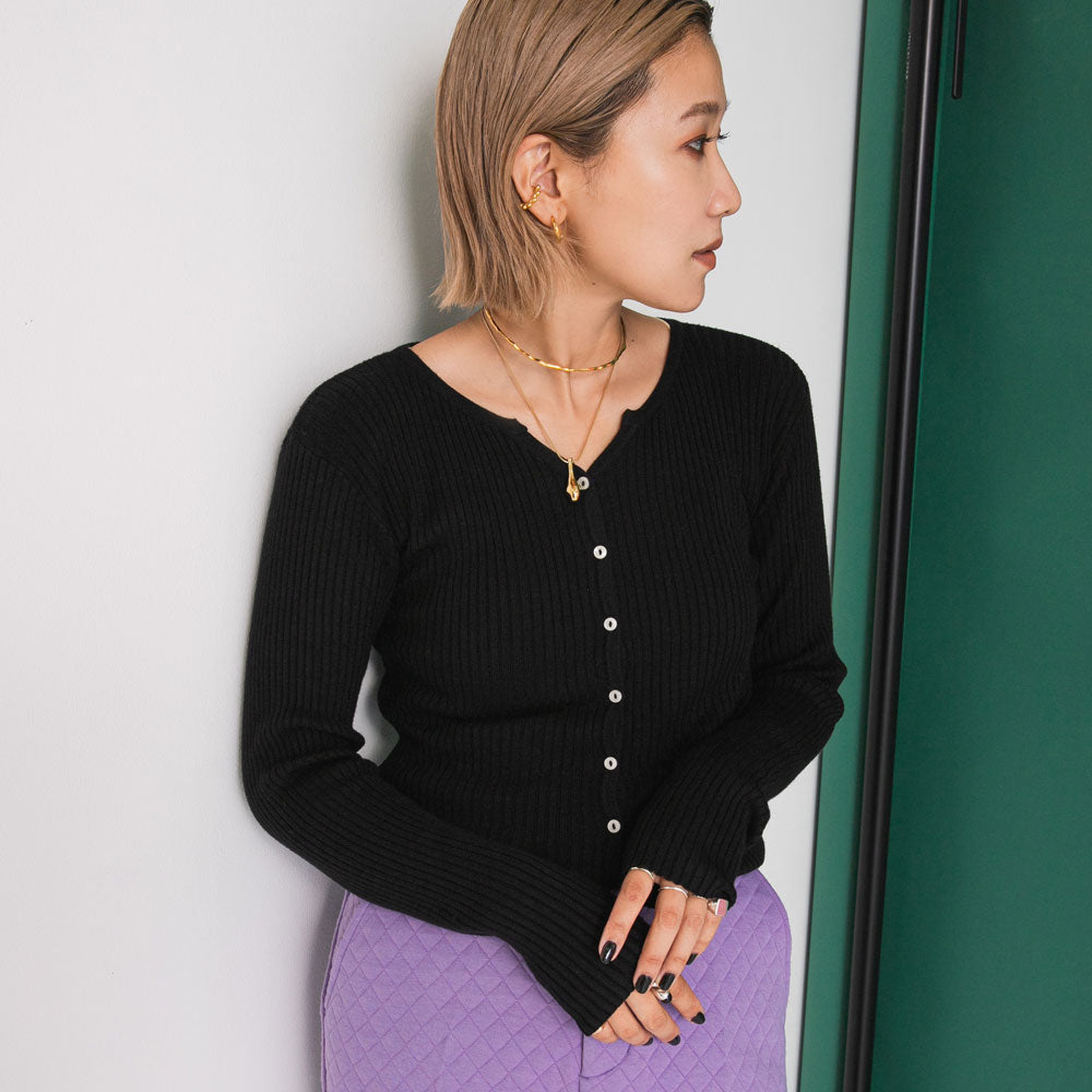 セレクト対象】洗えるリブニットカーディガン – レディース 