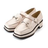 スクエアトゥベルトローファーパンプス