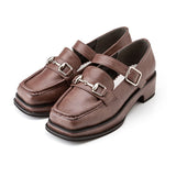 スクエアトゥベルトローファーパンプス