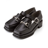 スクエアトゥベルトローファーパンプス