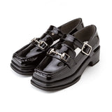 スクエアトゥベルトローファーパンプス