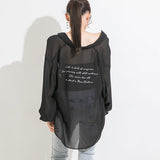 バックメッセージプリントシアーシャツ