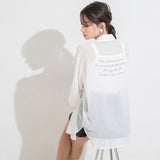 バックメッセージプリントシアーシャツ