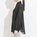 バックメッセージプリントシアーシャツ