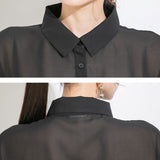 バックメッセージプリントシアーシャツ