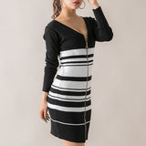 リングジップリブニットボーダーワンピース