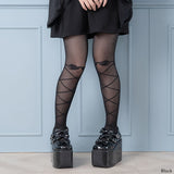 【メール便】レースアップリボン柄タイツ