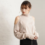 カットショルダータートルネックニットトップス