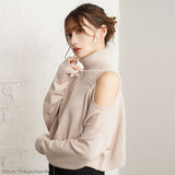 カットショルダータートルネックニットトップス