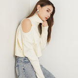 カットショルダータートルネックニットトップス