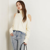 カットショルダータートルネックニットトップス