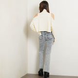 カットショルダータートルネックニットトップス