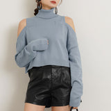 カットショルダータートルネックニットトップス