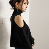 カットショルダータートルネックニットトップス