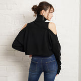 カットショルダータートルネックニットトップス