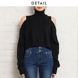 カットショルダータートルネックニットトップス