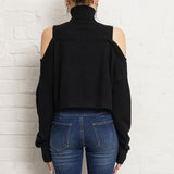 カットショルダータートルネックニットトップス