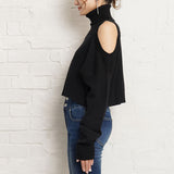 カットショルダータートルネックニットトップス