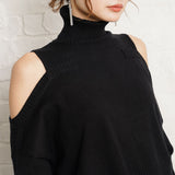 カットショルダータートルネックニットトップス