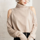 カットショルダータートルネックニットトップス