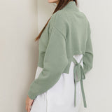 バックオープンハイネックニットトップス