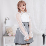 レースボウタイフリルブラウス