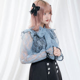 レースボウタイフリルブラウス