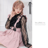 レースボウタイフリルブラウス