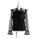 レースボウタイフリルブラウス