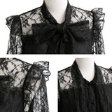 レースボウタイフリルブラウス