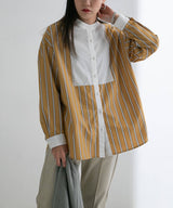 バンドカラーストライプドレスシャツ