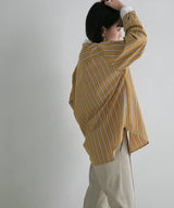 バンドカラーストライプドレスシャツ