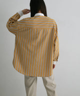 バンドカラーストライプドレスシャツ