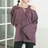 【やみつきとろみ素材】ワイドスリーブワンショルチュニックトップス