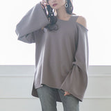 【やみつきとろみ素材】ワイドスリーブワンショルチュニックトップス