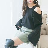 【やみつきとろみ素材】ワイドスリーブワンショルチュニックトップス