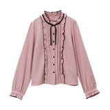 フリルハイネックブラウス