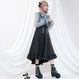 ビジュー釦ロングフリルスカート