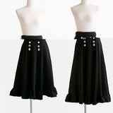 ビジュー釦ロングフリルスカート