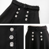 ビジュー釦ロングフリルスカート