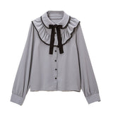 【メール便】フリルラッピング丸襟ブラウス