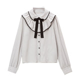 【メール便】フリルラッピング丸襟ブラウス