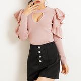 バスト開きフリルニットトップス