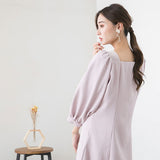 【選べる丈】ペンタゴンネックAラインワンピース