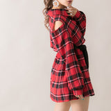 バイカラーリボンチェックシャツワンピース
