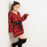 バイカラーリボンチェックシャツワンピース