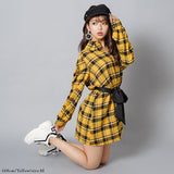 バイカラーリボンチェックシャツワンピース