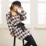 バイカラーリボンチェックシャツワンピース