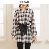 バイカラーリボンチェックシャツワンピース